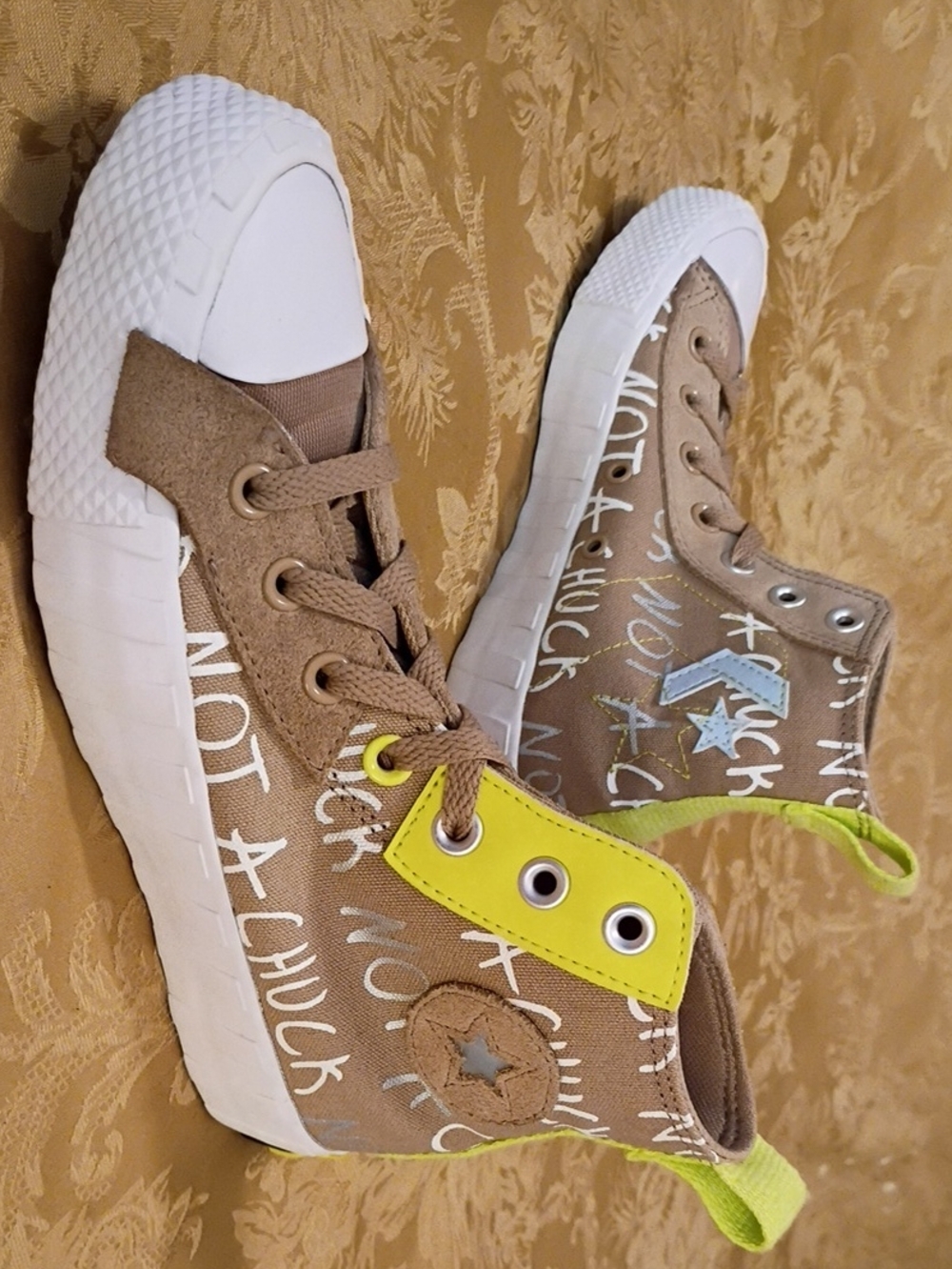 CONVERSE Kids Tan Canvas High-Top  with Yellow Accent Kids 4.0